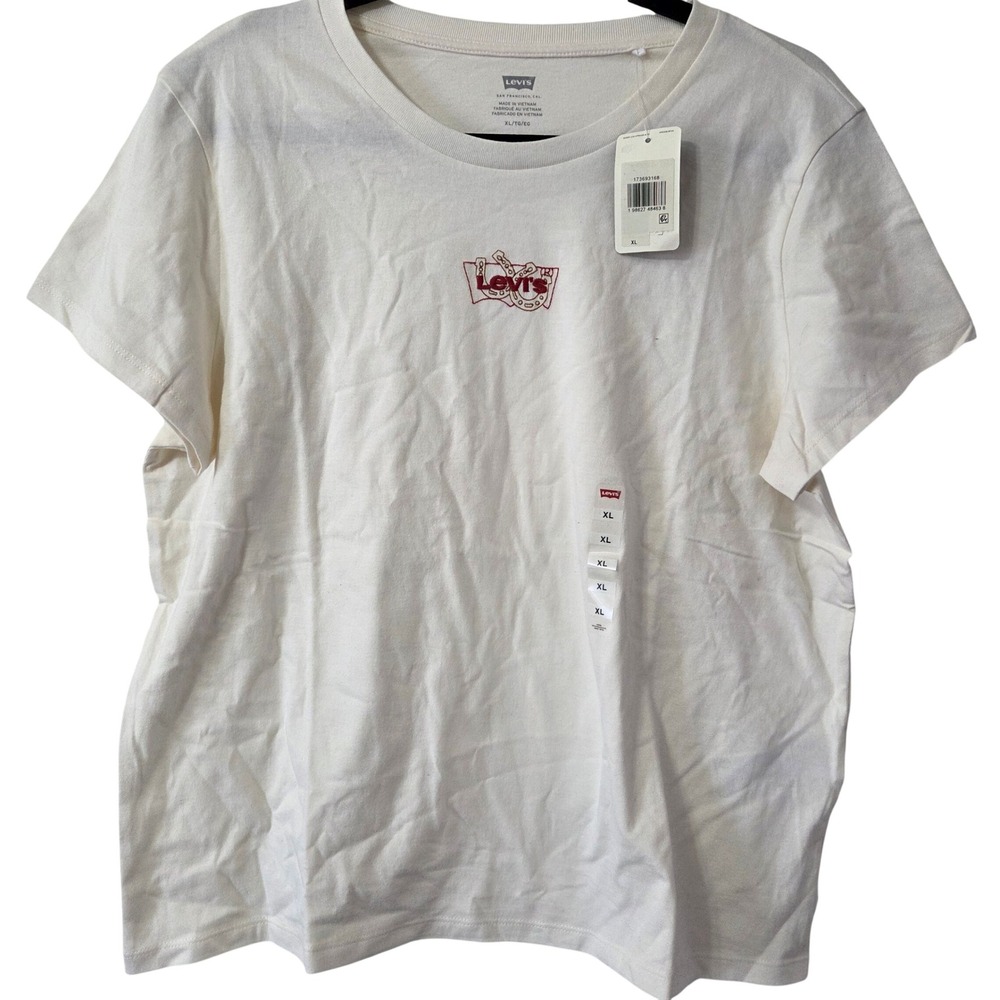 Levi's Lucky Horseshoe Off White cap sleeve crop tee Womens XL NWT 100% Cotton